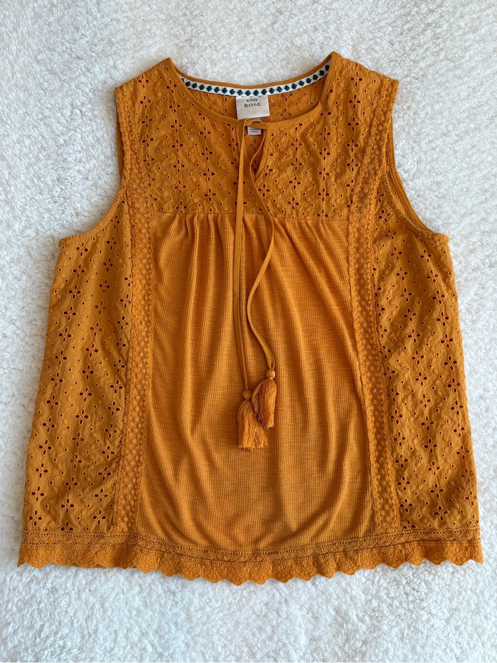 Knox Rose Eyelet Lace Rib Knit Tank in Solaris Gold - Size Medium